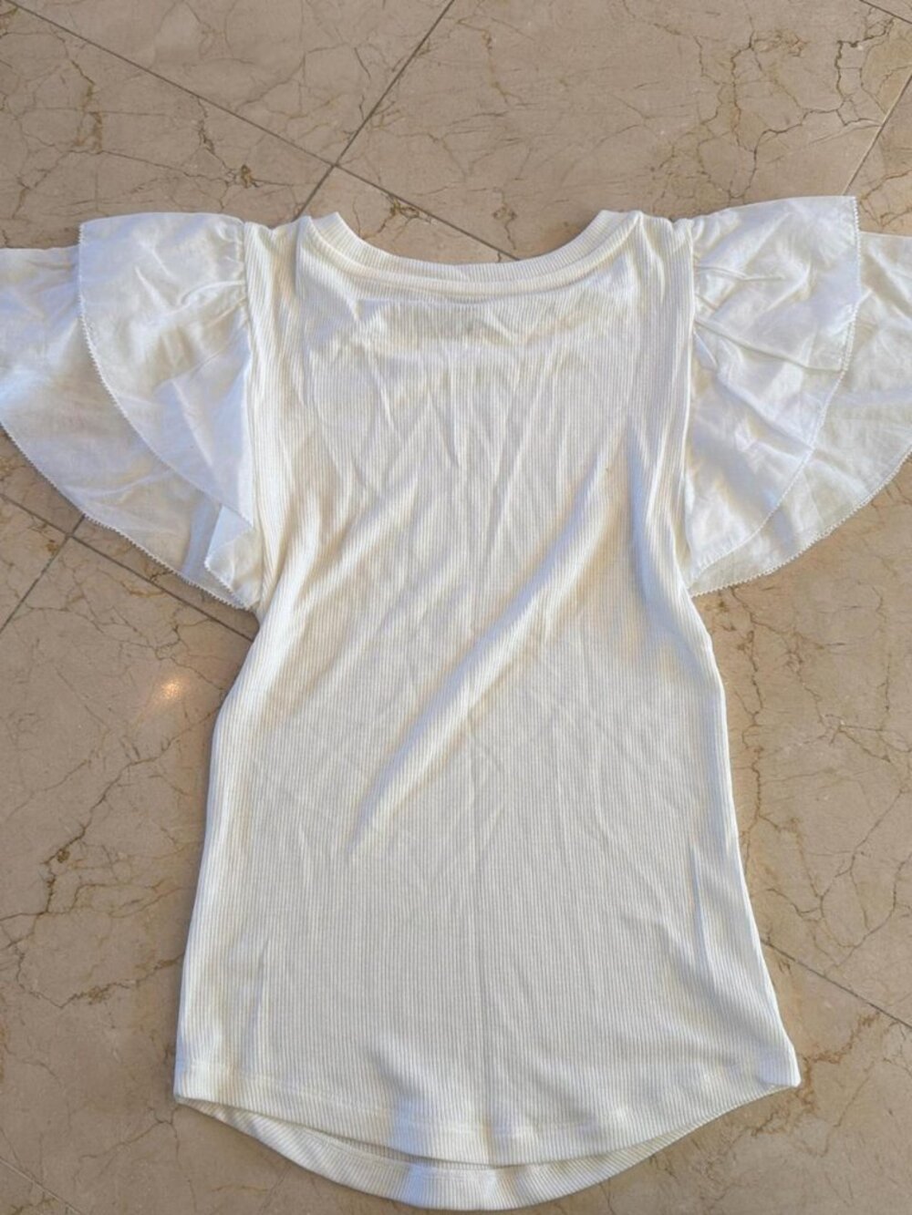 White Ribbed Flutter Sleeve Top - Picture 2 of 2